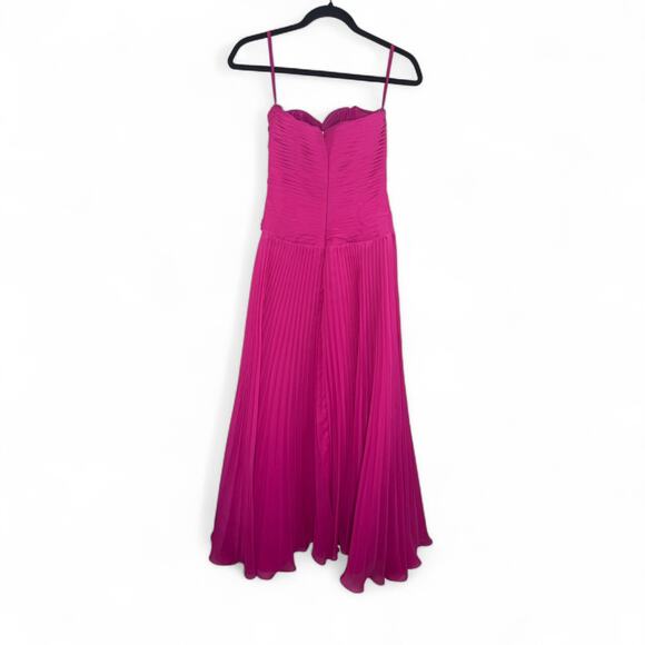 Fuchsia Strapless Pleated Evening Gown Sz XS Y2K Hot Pink Homecoming Prom Dress - Picture 7 of 10